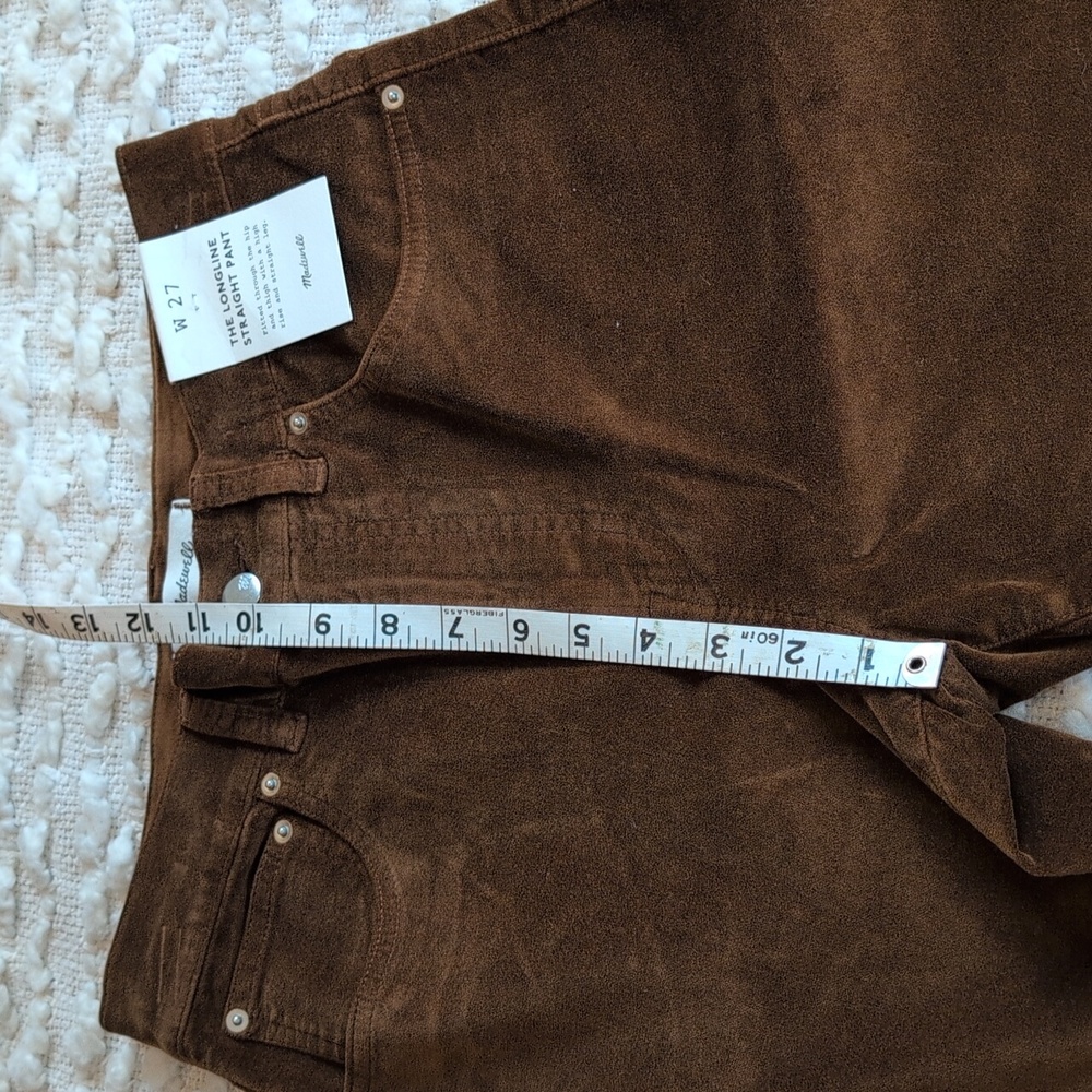 Madewell Pecan Chocolate Longline Straight Pants 27 Regular Velour Velvet - Picture 10 of 12